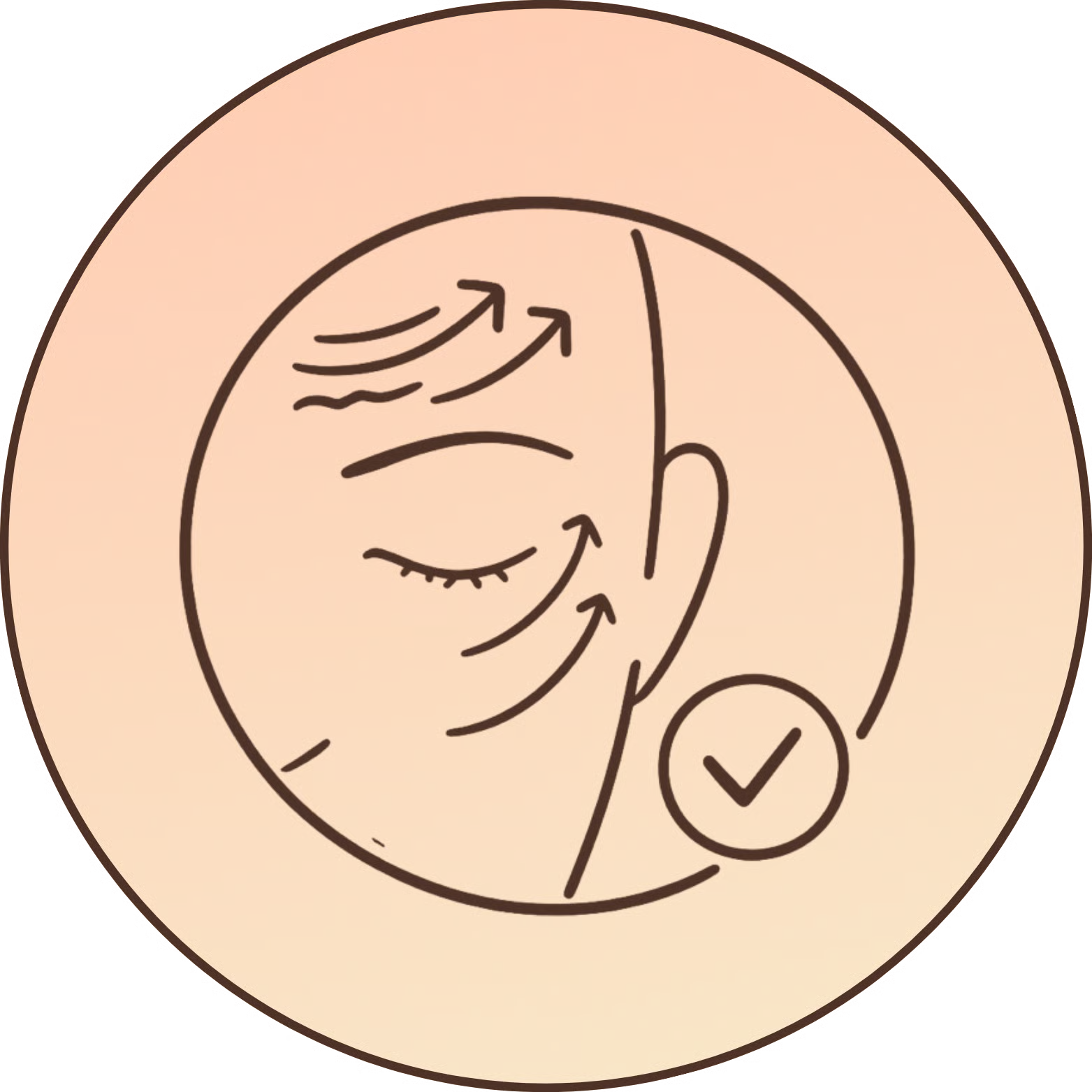 Simple line art of a smiling person with a star and checkmarks.